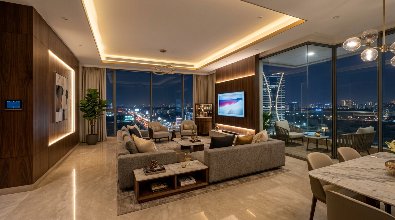 DSR Infinity 4 BHK Sky Suite Living Room Illustration
